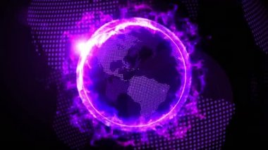 World global network over the earth with rival company fire. CG loop animation.