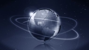 Yansımaları ile Metalik Dünya Küre. 3d gümüş toprak. Cg döngü Animasyon.