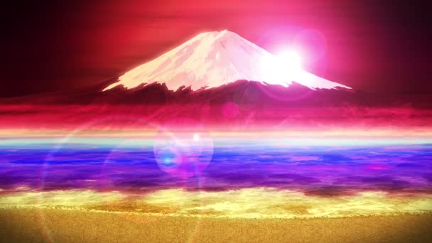 Fuji Van Het Meer Fuji Mountain Traditionele Landschap Loop Animatie — Stockvideo