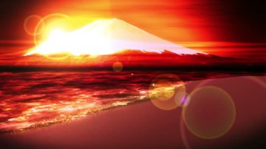 Gölden Fuji Dağı. Fuji Dağı. Geleneksel manzara. Cg döngü Animasyon.