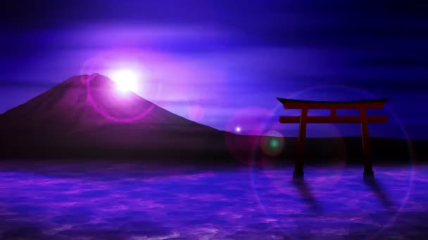 红色托里门在日本 富士山从湖 循环动画 富士山梦幻般的风景 — 图库视频影像