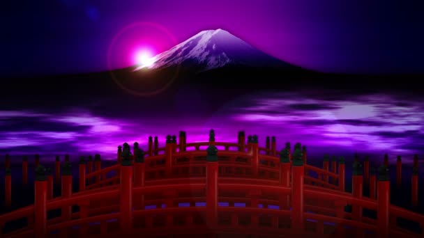 Scenario Croce Ponte Rosso Monte Fuji Cultura Giapponese Animazione Loop — Video Stock