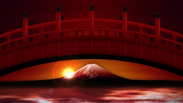 Landschaft Des Roten Brückenkreuzes Fuji Berg Japanische Kultur Schleifenanimation — Stockvideo