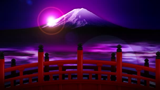 Scenery Red Bridge Cross Fuji Mountain Japanese Culture Loop Animation — Stock Video