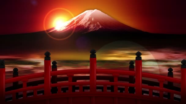 Landschap Van Red Bridge Cross Fuji Mountain Japanse Cultuur Loop — Stockvideo