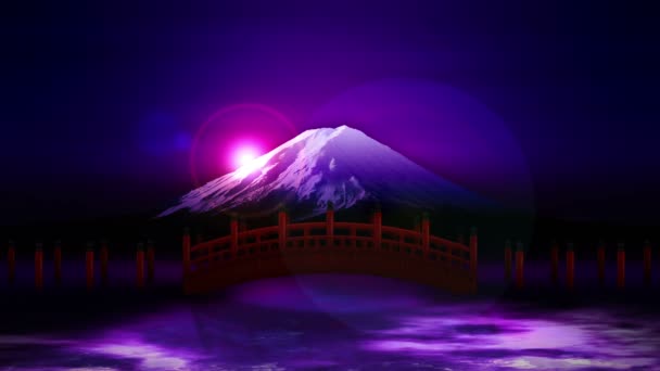 Paisagem Cruz Ponte Vermelha Montanha Fuji Cultura Japonesa Animação Loop — Vídeo de Stock