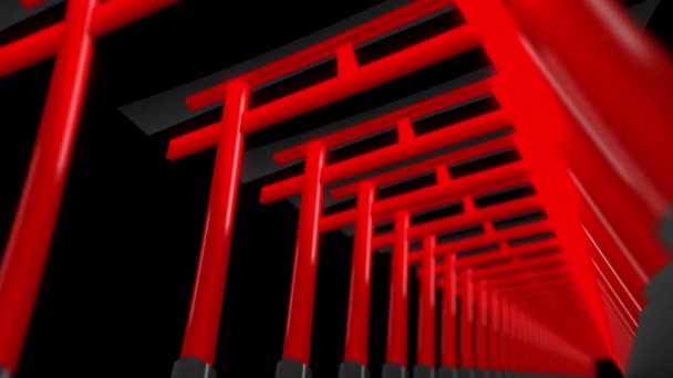 日本の赤鳥居門 鳥居は神社の門 神社トンネル ループ アニメーション — ストック動画