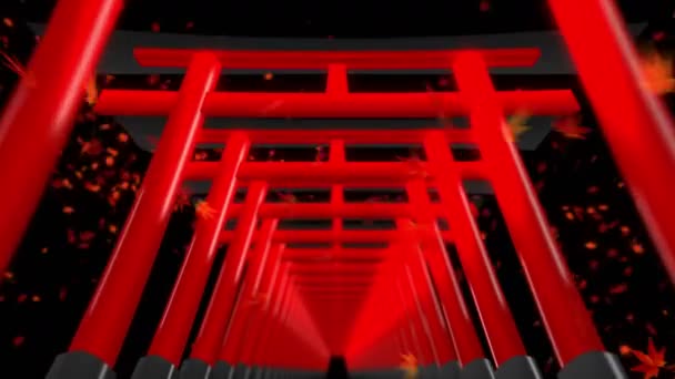 Japonya Kırmızı Torii Kapıları Tapınaktaki Torii Kapıları Tapınak Tüneli Döngü — Stok video