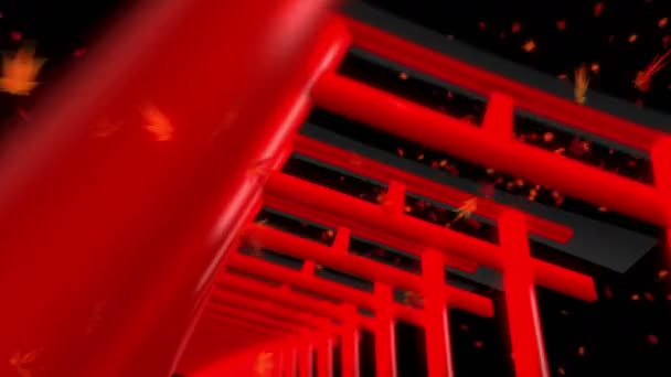 Rode Torii Poorten Japan Torii Poorten Schrijn Shrine Tunnel Loop — Stockvideo