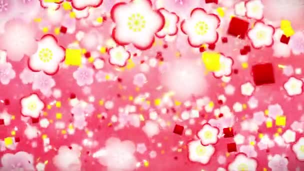 Японская Традиционная Анимация Орнамента Новогодняя Культура Красный Фон Цикл Анимации — стоковое видео