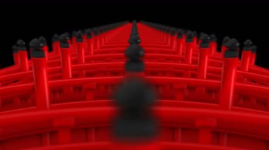 Japonya'da kırmızı köprü çapraz sahne. Şinto köprüsü. Cg döngü animasyonu.