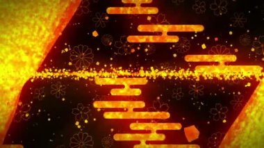 Geleneksel Japon desenleri ile Altın glitter soyut arka plan. Altın ve siyah İllüstrasyon. Japon stili. Döngü Animasyonu.