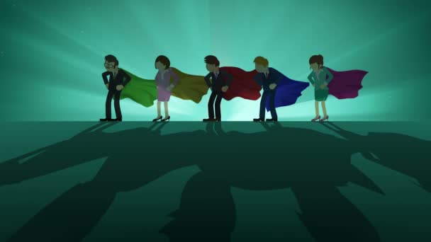 Superhelden Rampenlicht Business Team Siegersymbol Teamwork Und Erfolgskonzept Comic Loop — Stockvideo
