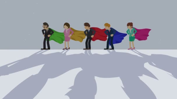 超级英雄站在聚光灯下 业务团队获胜者符号 团队合作和成功理念 漫画循环动画 — 图库视频影像
