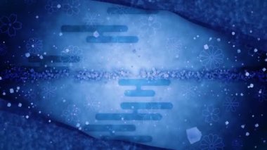 Geleneksel Japon desenleri ile Mavi glitter soyut arka plan. Indigo renk illüstrasyon. Japon stili. Döngü animasyonu.