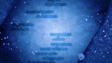 Geleneksel Japon desenleri ile Mavi glitter soyut arka plan. Indigo renk illüstrasyon. Japon stili. Döngü animasyonu.