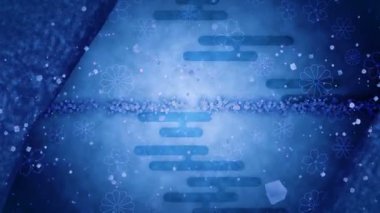 Geleneksel Japon desenleri ile Mavi glitter soyut arka plan. Indigo renk illüstrasyon. Japon stili. Döngü animasyonu.