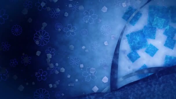 Синий Глиттер Фоне Традиционных Узоров Цветная Иллюстрация Индиго Японский Стиль — стоковое видео