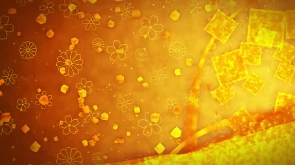 金色闪闪发光的抽象背景与传统的日本图案 金色插图 日本风格 循环动画 — 图库视频影像