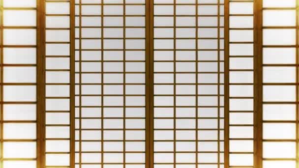 V japonském stylu. Animační smyčka posuvných vrat. Historické papírové dveře v Japonsku.