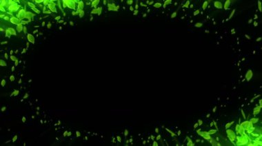 Düşen yaprağın dönüşü. Yeşil yaz yaprağı arka plan. Yaprak konfeti. Cg döngü animasyonu.