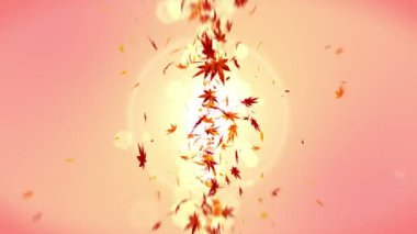 Sonbahar turuncu arka planda düşen yaprakları. Güzel akçaağaç yaprağı. Döngü Glitter animasyon.