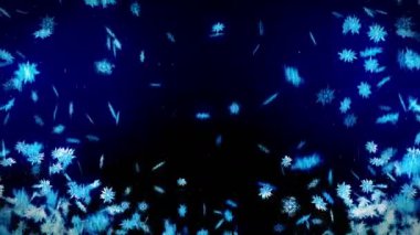 Kış kar kristali düşüyor. Mavi arka planda güzel kar etkisi. Noel. CG kar tanesi döngü animasyon.