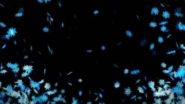 Kış kar kristali düşüyor. Siyah arka planda güzel kar etkisi. Noel. CG kar tanesi döngü animasyon.