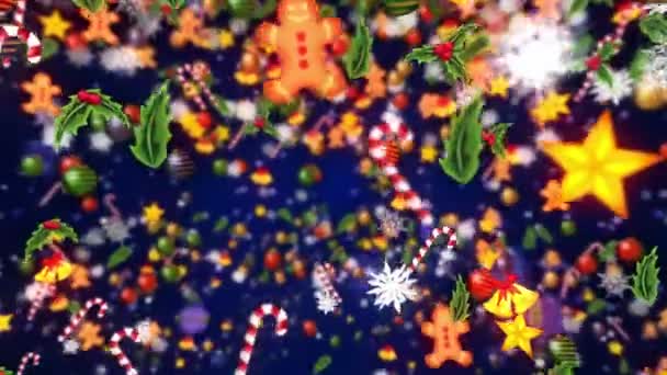 雪の結晶と豪華な装飾 クリスマスの要素パターン 冬のループアニメーション 青の背景 — ストック動画