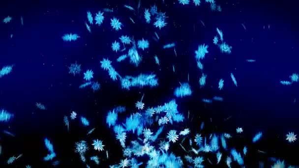 Winter Snow Crystal Falling Beautiful Snow Effect Blue Background Christmas — Stock Video