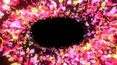 Renkli yaprakları düşüyor. Bahar çiçeği arka planı. Döngü animasyonu. Çiçeklerin oldukça parlak yaprakları.