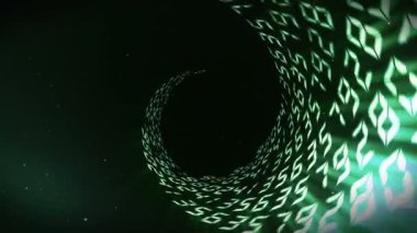 Kayan sayı arka planı. Işıklandırılmış sayılar tüneli. Soyut sayılar döngü animasyonu.