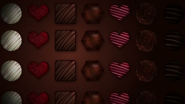 Sortiment Süßen Schokoladenbonbons Valentinstag Schleifenanimation — Stockvideo