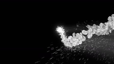 Birçok uçan gümüş sikke. Siyah arka planda bir sürü sikke. Glitter sikke animasyon.