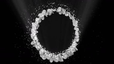 Birçok uçan gümüş sikke. Siyah arka planda bir sürü sikke. Glitter sikke animasyon.