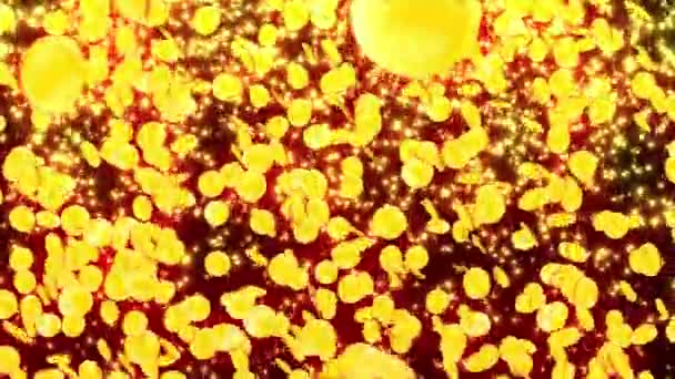 Mnoho Letících Zlatých Mincí Spousta Mincí Černém Pozadí Animační Smyčka — Stock video