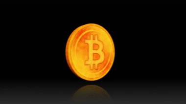 Siyah arka planda bir Bitcoin döndürme. Büyük harf B işareti ile altın sikke. Sanal para kavramı.