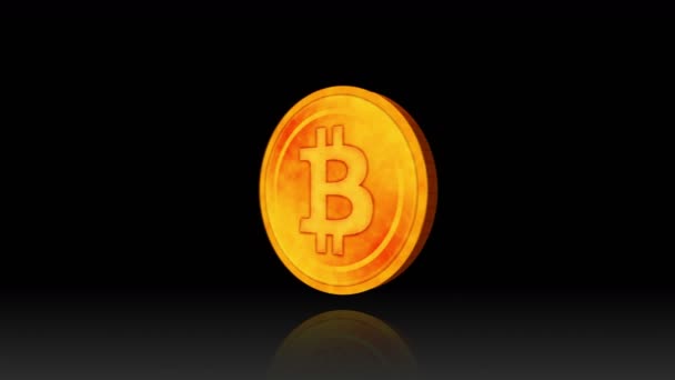 Drehen Eines Bitcoin Auf Schwarzem Hintergrund Goldmünzen Mit Dem Buchstaben — Stockvideo