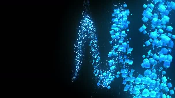 Cubes bleus sur fond noir. La connexion de cubes 3d avec polygonal géométrique. Cyberespace. Symbole commercial .