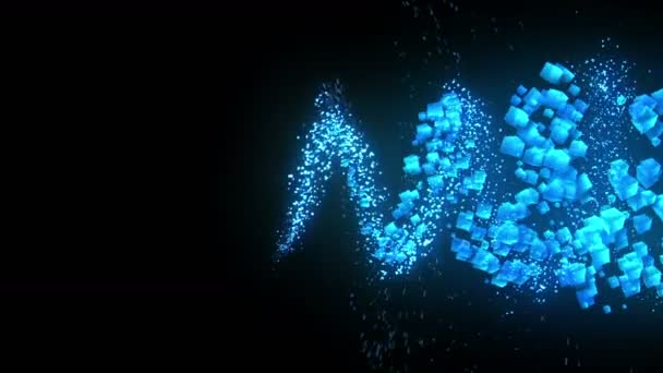 黒の背景に青い立方体 ジオメトリックポリゴンを使用した3D キューブの接続 サイバー スペース ビジネスシンボル — ストック動画