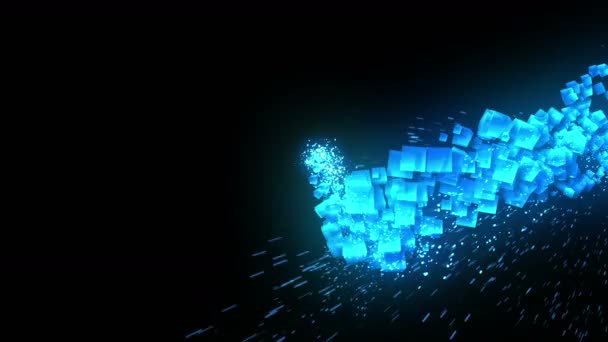 Cubes bleus sur fond noir. La connexion de cubes 3d avec polygonal géométrique. Cyberespace. Symbole commercial .