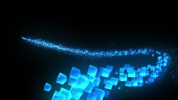 Cubes bleus sur fond noir. La connexion de cubes 3d avec polygonal géométrique. Cyberespace. Symbole commercial .