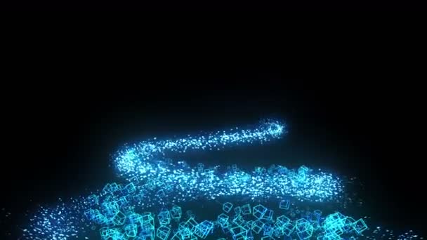 Cubes bleus sur fond noir. La connexion de cubes 3d avec polygonal géométrique. Cyberespace. Symbole commercial .