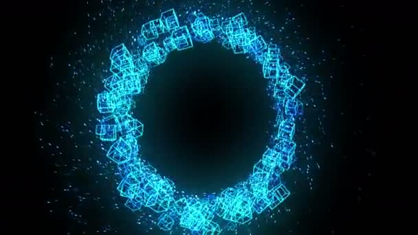 Blå Kuber Svart Bakgrund Anslutningen Kuber Med Geometriska Polygonal Cyberrymden — Stockvideo