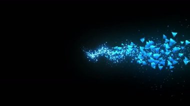 Siyah arka planda mavi piramitler. Geometrik çokgen ile 3D piramit bağlantısı. Siber. İş sembolü.