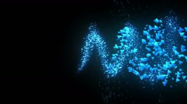 Siyah arka planda mavi piramitler. Geometrik çokgen ile 3D piramit bağlantısı. Siber. İş sembolü.