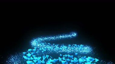 Siyah arka planda mavi piramitler. Geometrik çokgen ile 3D piramit bağlantısı. Siber. İş sembolü.