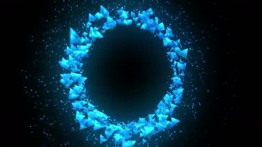 Siyah arka planda mavi piramitler. Geometrik çokgen ile 3D piramit bağlantısı. Siber. İş sembolü.