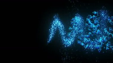 Siyah arka planda mavi piramitler. Geometrik çokgen ile 3D piramit bağlantısı. Siber. İş sembolü.