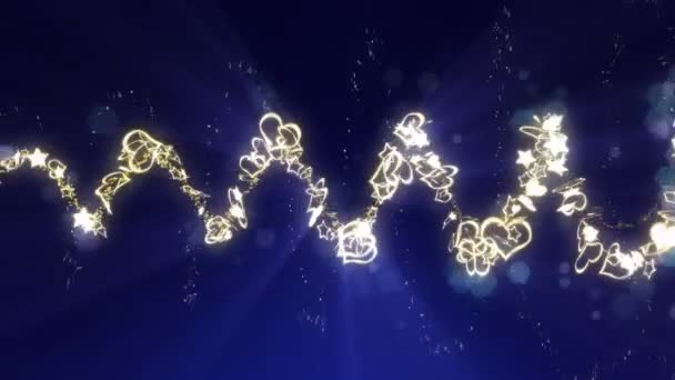 Блестящие Яркие Сердца Звезды Понятие Дня Влюбленных Романтическая Ночь Золото — стоковое видео
